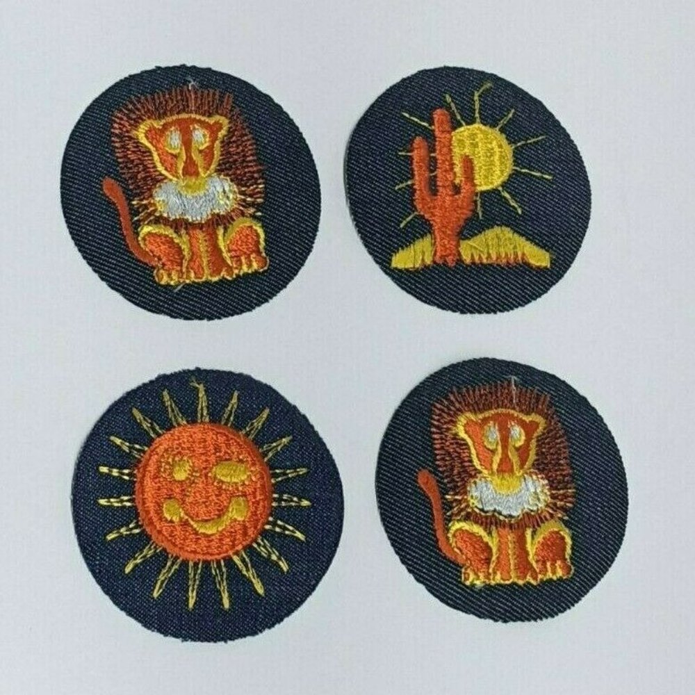 Vtg c 1970s 80s 4 Pack Denim Patches Cactus Lion Sun Knobler Japan Unused